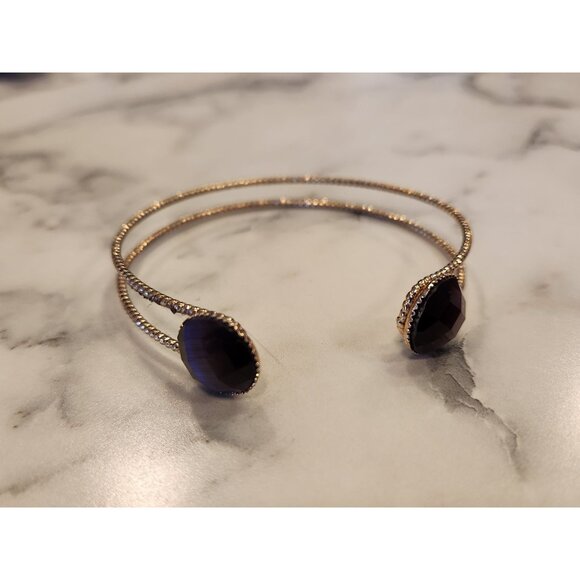 Gold Tone Cuff Bracelet With Purple Faceted Gemstone Accents - Picture 1 of 4